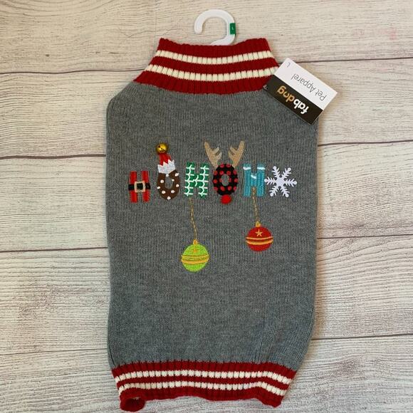 Christmas Dog Sweater Holiday HO HO HO Snowflake Santa Jingle Bell Fab Dog Large - Picture 1 of 13